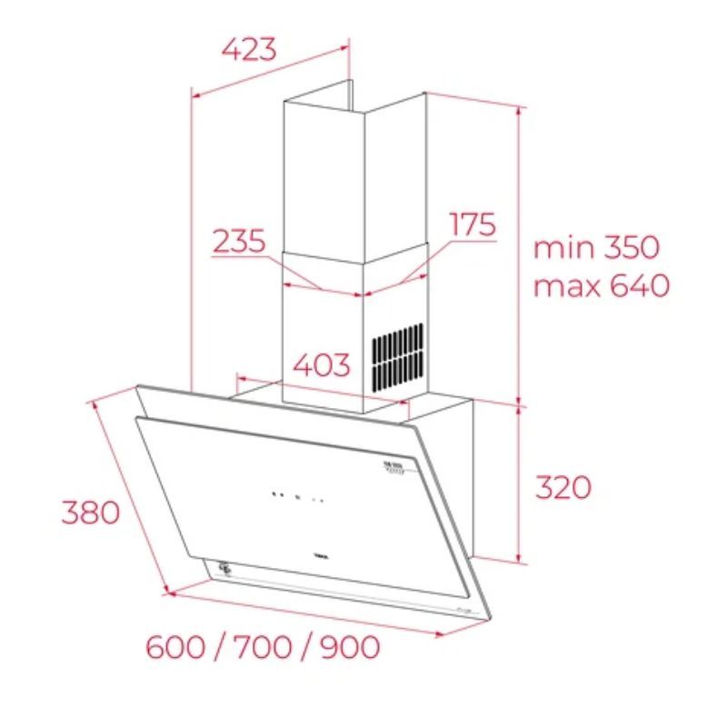 Kích thước máy hút mùi áp tường Teka DVT 68660 TOS VG Kích thước máy hút mùi áp tường Teka DVT 68660 TOS VG