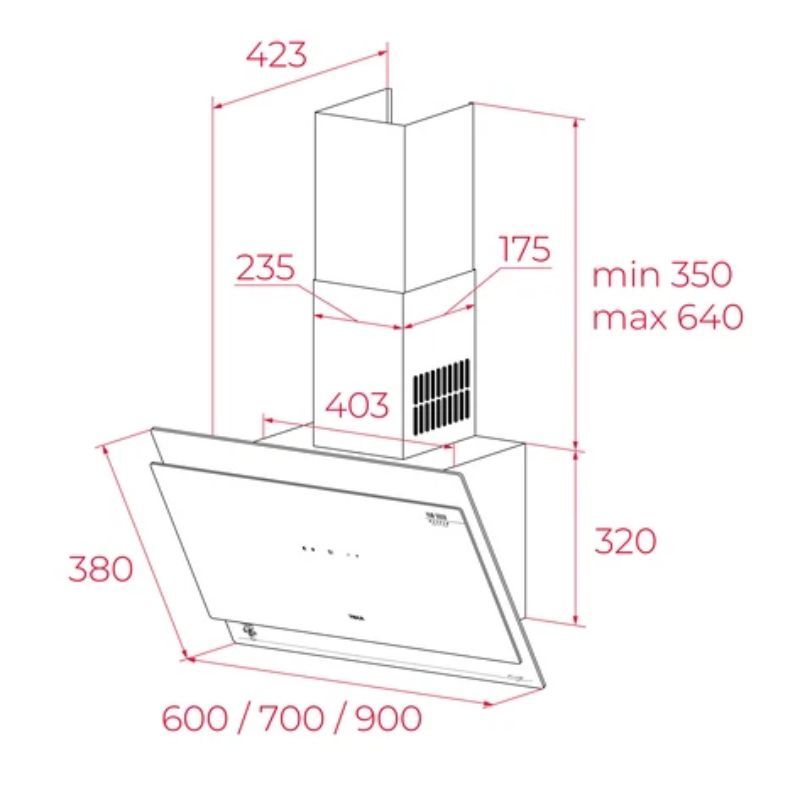 Kích thước máy hút mùi áp tường Teka DVT 98660 TOS VG Kích thước máy hút mùi áp tường Teka DVT 98660 TOS VG