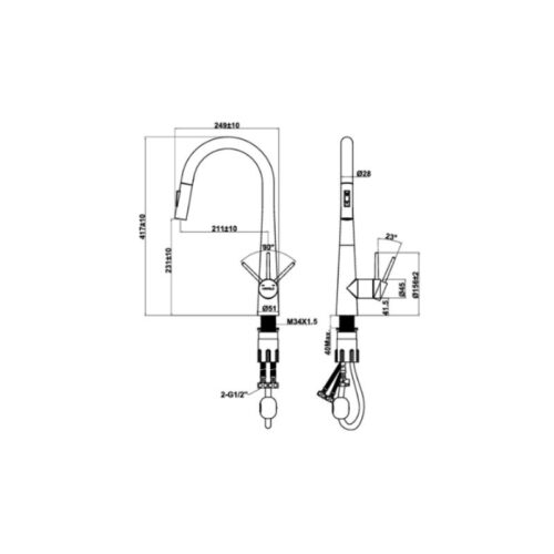 Vòi rửa bát nóng lạnh Hafele LUX-P HT25-SH1P417 567.24.498 Đen 4 kich thuoc voi rua bat nong lanh hafele lux p ht25 sh1p417 567.24.498 den