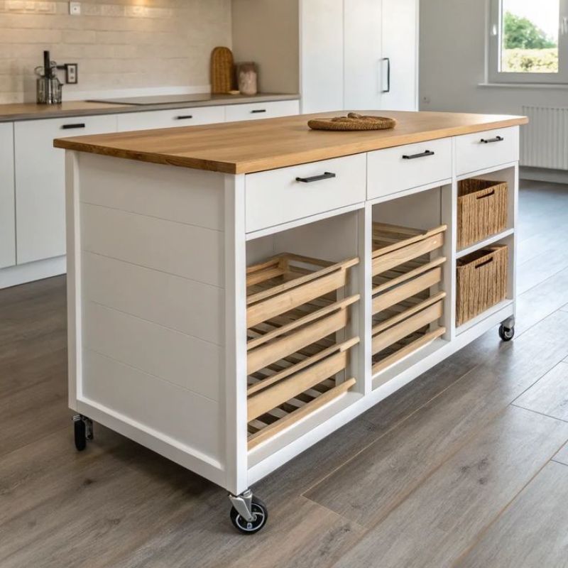Tủ bếp rời - Top 10 mẫu được yêu thích, thịnh hành nhất 2025 22 Bếp rời có tông trắng - vân gỗ sáng đồng bộ với hệ bếp chính