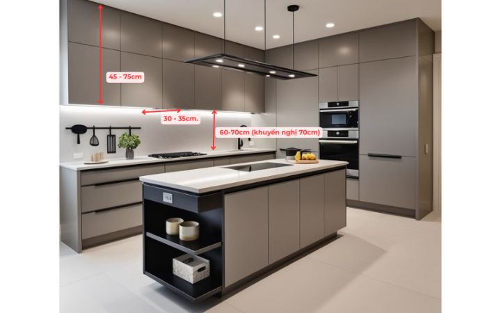 Phân loại tủ bếp treo tường: Kích thước chuẩn, chất liệu bền 2 Kích thước chuẩn cho tủ bếp treo tường