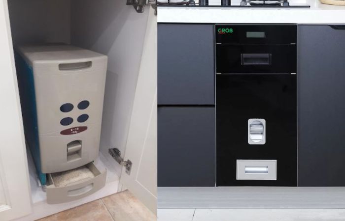 Tủ bếp thông minh: Top mẫu thiết kế HOT – Báo giá tốt 2025 6 Thùng gạo âm tủ được bố trí cho tủ bếp thông minh