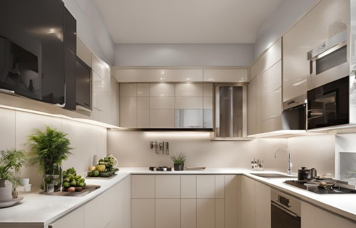 Tủ bếp thông minh: Top mẫu thiết kế HOT – Báo giá tốt 2025 12 Tủ bếp chữ U inox 304 phủ Acrylic cánh kính sang trọng, tiện nghi, tích hợp các thiết bị hiện đại
