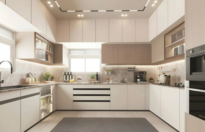 Tủ bếp thông minh: Top mẫu thiết kế HOT – Báo giá tốt 2025 11 Tủ bếp chữ U thiết kế kịch trần tạo không gian lưu trữ rộng hơn