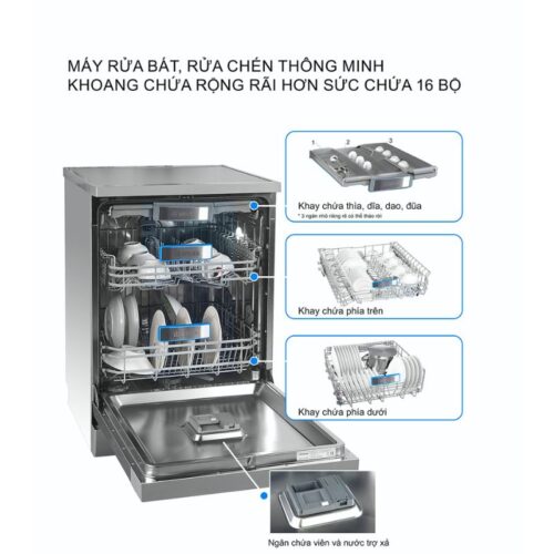 Máy rửa bát Spelier SP 16DWKT/S 3 anh may rua bat spelier sp 16dwkts