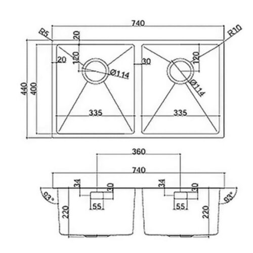 Chậu rửa âm 2 hộc Teka BEX LINEA 74.40 2B (185040001) 4 kich thuoc chau rua am 2 hoc teka bex linea 74 40 2b 185040001