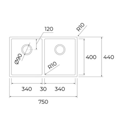 Chậu rửa bát Teka BX R10 2B 750 BW 115040033 4 kich thuoc chau rua bat teka bx r10 2b 750 bw 115040033
