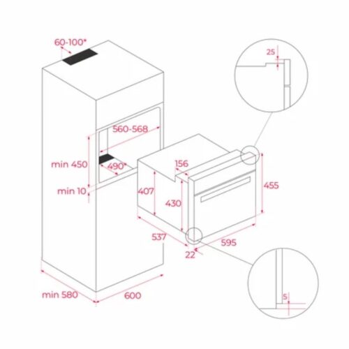 Lò hấp kết hợp nướng Teka HLC 8470 SC BK 111230013 3 kich thuoc lo hap ket hop nuong teka hlc 8470 sc bk 111230013