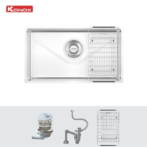 Chậu rửa bát inox 1 hố Konox TARI 800SM 3 cac bo phan chau rua bat inox 1 ho konox tari 800sm