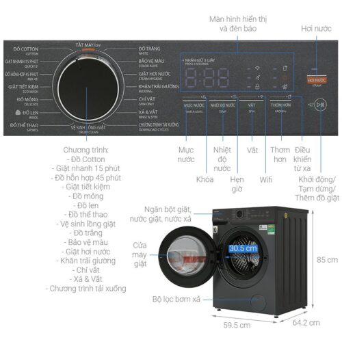 Máy giặt Toshiba Inverter 12 kg TW-T21BU130UWV(MG) 4 kich thuoc may giat toshiba inverter 12 kg tw t21bu130uwvmg