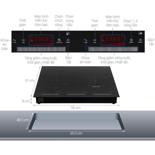 Bếp từ kết hợp hồng ngoại Junger 3 vùng nấu CEJ-300-IIF lắp âm 3 kich thuoc bep tu ket hop hong ngoai junger 3 vung nau cej 300 iif lap am