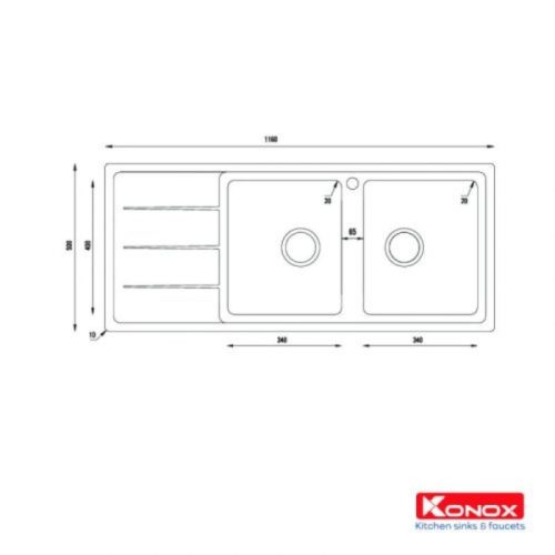 Chậu rửa bát Konox Turkey Beta 1160 Bàn trái 4 kich thuoc chau rua bat konox turkey beta 1160 ban trai