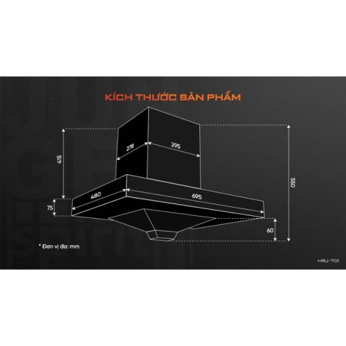 Máy hút mùi âm tủ Junger HRJ-701 Black 3 kich thuoc may hut mui am tu junger hrj 701 black