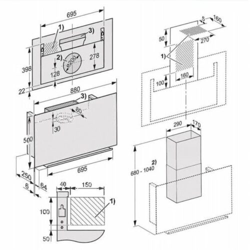 Máy hút mùi treo tường Miele DA 9092 W 4 kich thuoc may hut mui treo tuong miele da 9092 w