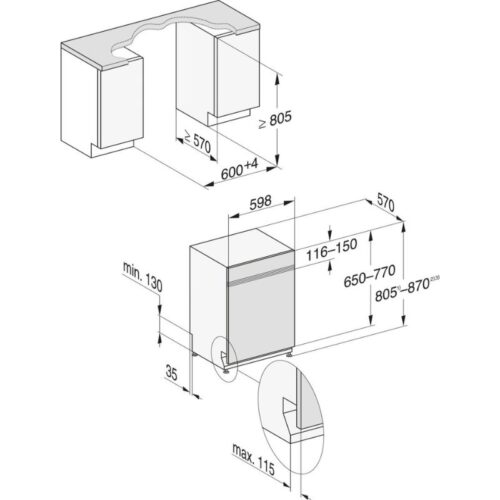Máy rửa chén âm bán phần Miele G 7131 SCi AD EDST/CLST AutoDos 5 kich thuoc may rua chen am ban phan miele g 7131 sci ad edst clst autodos