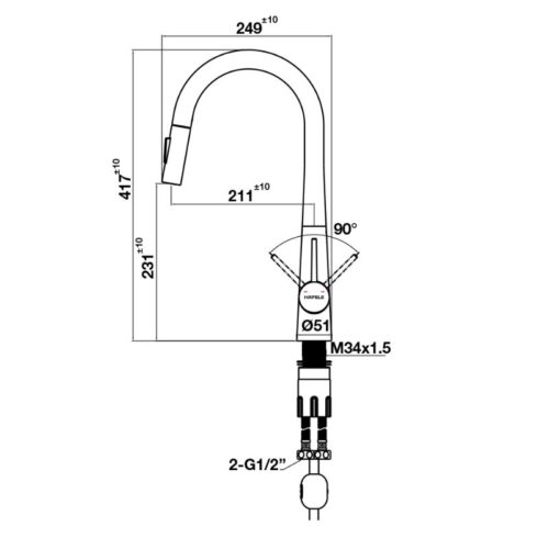 Vòi rửa bát Hafele HT24-SH1P417-BR 570.85.041 có dây rút 5 kich thuoc voi rua bat nong lanh hafele ht24 sh1p417 br 570 85 041 co day rut