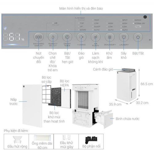 Máy hút ẩm Sharp DW-T30FV-W 6 kkich thuoc may hut am sharp dw t30fv w