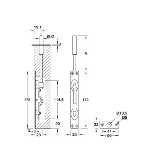 Chốt âm Hafele 911.81.165 3 kich thuoc chot am 105mm inox mo hafele 911.81.165
