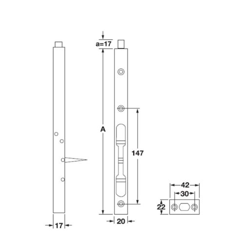 Chốt cửa âm Hafele 911.62.184 5 kich thuoc chot cua am 450mm hafele 911.62.184