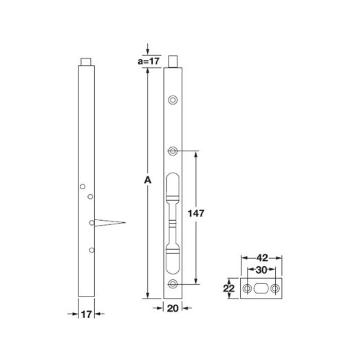 Chốt cửa âm Hafele 911.81.345 3 kich thuoc chot cua am mau den cc 450mm hafele 911.81.345