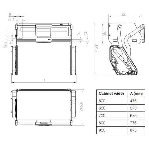 Kích thước Kệ nâng hạ gia vị Hafele iMove 800mm – 2 tầng 504.68.377