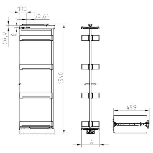 Kích thước tủ kho Hafele 504.68.390 Dispensa R400mm
