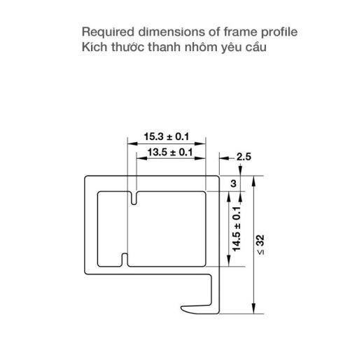 Cấu tạo bas nối sử dụng với khung nhôm Hafele 342.79.717