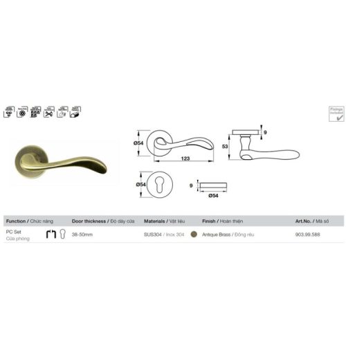 Tay khóa cửa Hafele 903.99.588 5 Chi tiết Tay khóa cửa Hafele 903.99.588