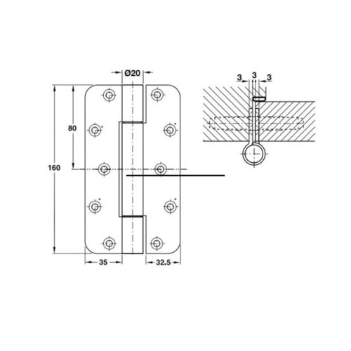 Bản Lề Chịu Lực 260Kg Hafele 924.93.203 3 Kích thước Bản Lề Chịu Lực 260Kg Hafele 924.93.203