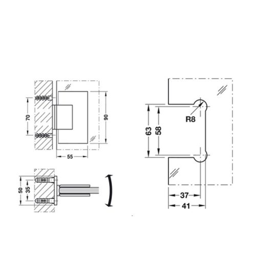 Bản Lề Cửa Phòng Tắm Hafele 499.05.804 4 Kích thước Bản Lề Cửa Phòng Tắm Hafele 499.05.804