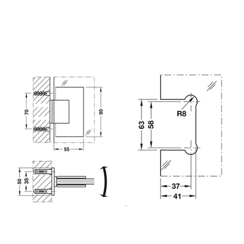 Kích thước Bản Lề Cửa Phòng Tắm Hafele 499.05.804 Kích thước Bản Lề Cửa Phòng Tắm Hafele 499.05.804