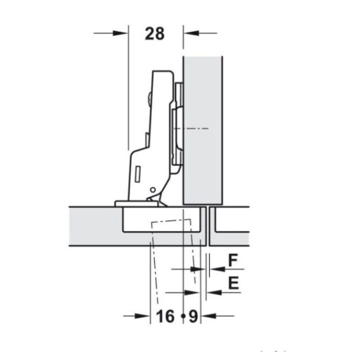 Kích thước Bản lề trùm nửa Metalla A 95º Hafele 311.81.505