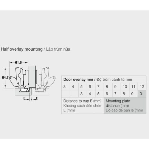 Kích thước Bản Lề Trùm Nửa Metalla SM 165º Hafele 315.28.751