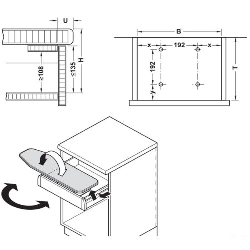 Kích thước Bàn Ủi Đồ Lắp Trong Ngăn Kéo Hafele 568.60.764
