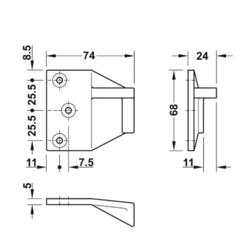 Kích thước bas chốt ngang Hafele 911.56.024