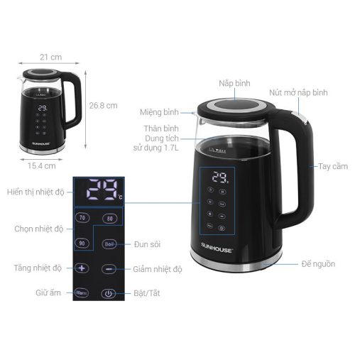 Bình đun siêu tốc Sunhouse SHD1333 5 Kích thước Bình đun siêu tốc Sunhouse SHD1333