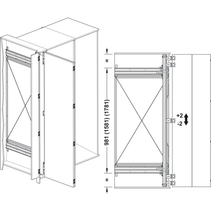 Kích thước cửa trượt xoay Hafele 408.45.013 Kích thước cửa trượt xoay Hafele 408.45.013