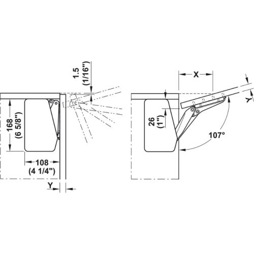 Tay nâng Hafele 372.91.410 3 Kích thước tay nâng Hafele 372.91.410