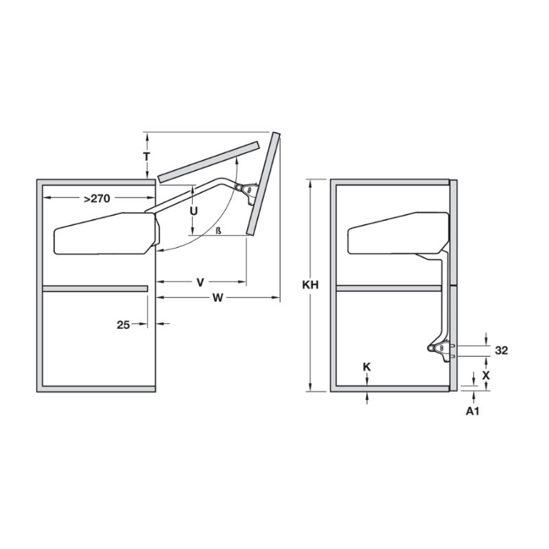 Kích thước bộ hộp lực Hafele 372.38.653 Kích thước bộ hộp lực Hafele 372.38.653