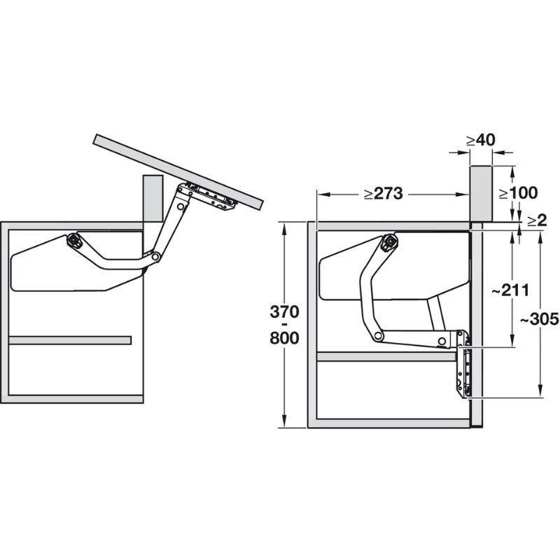 Kích thước phụ kiện tay nâng Hafele 372.34.612 Kích thước phụ kiện tay nâng Hafele 372.34.612