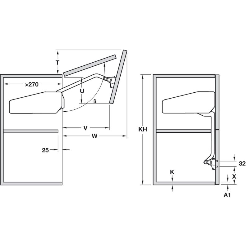 Kích thước bộ hộp lực Hafele 372.38.643 Kích thước bộ hộp lực Hafele 372.38.643