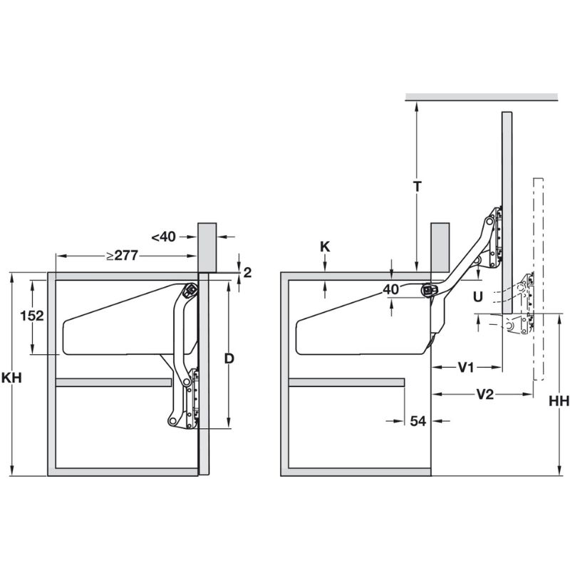 Kích thước phụ kiện tay nâng Hafele 372.33.610 Kích thước phụ kiện tay nâng Hafele 372.33.610