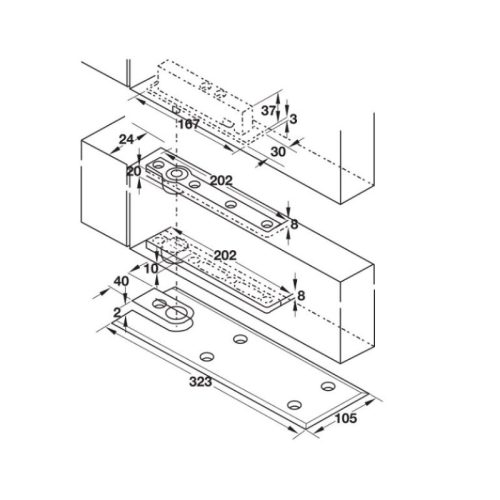 Kích thước bộ kẹp thẳng tâm Hafele 932.86.932