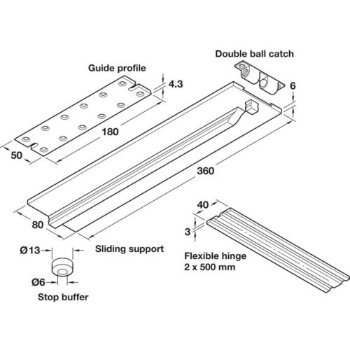 Phụ kiện bàn xếp Hafele 642.40.008 5 Kích thước phụ kiện bàn xếp Hafele 642.40.008