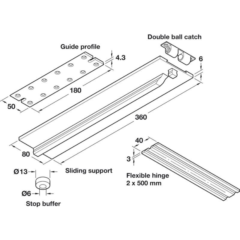 Kích thước phụ kiện bàn xếp Hafele 642.40.008 Kích thước phụ kiện bàn xếp Hafele 642.40.008