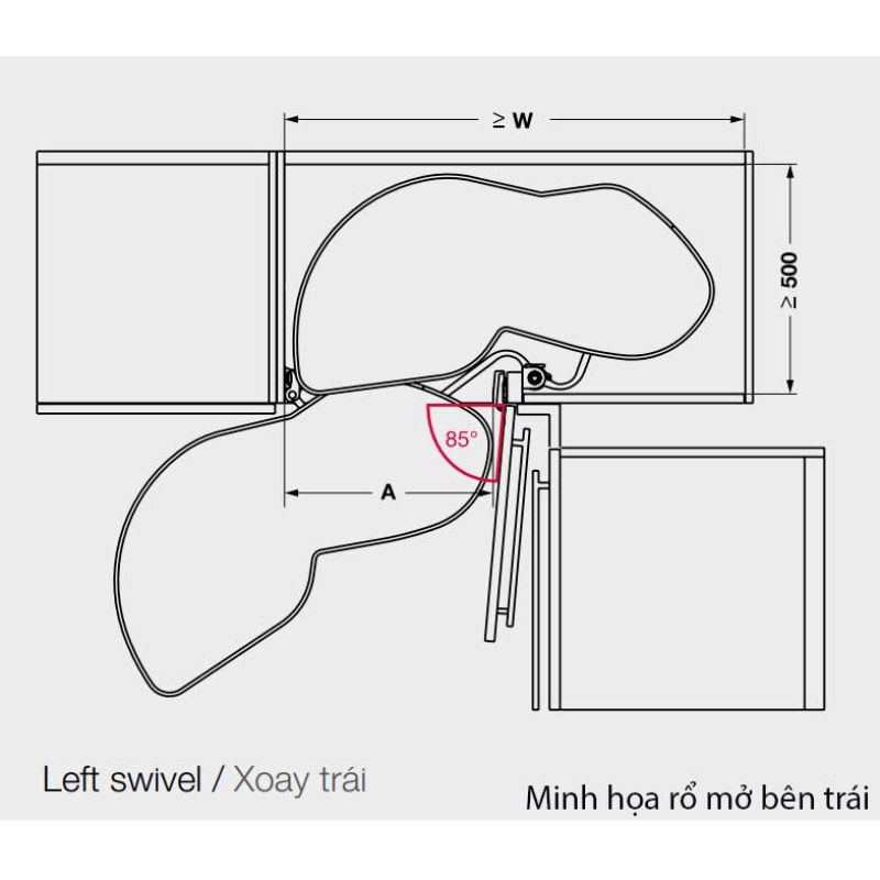Kích thước kệ góc, mâm xoay Hafele 541.32.673 Kích thước kệ góc, mâm xoay Hafele 541.32.673