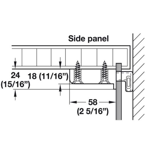 Kích thước bas treo tủ tường Hafele 290.00.700