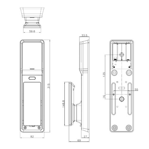 Kích thước khoá điện tử Hafele 912.21.046