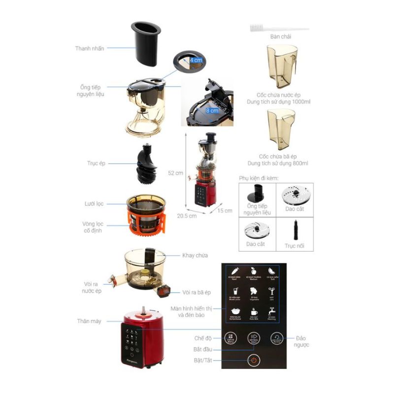 Kích thước Máy ép chậm Kangaroo KG200SJD1 Kích thước Máy ép chậm Kangaroo KG200SJD1