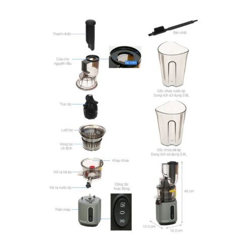 Kích thước Máy ép chậm Sunhouse SHD5503